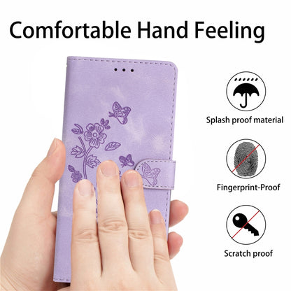 For iPhone 16 Pro Flower Butterfly Embossing Pattern Leather Phone Case(Purple) - iPhone 16 Pro Cases by buy2fix | Online Shopping UK | buy2fix