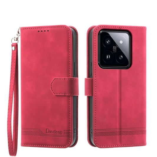 For Xiaomi 14 Pro Dierfeng Dream Line TPU + PU Leather Phone Case(Red) - 14 Pro Cases by buy2fix | Online Shopping UK | buy2fix