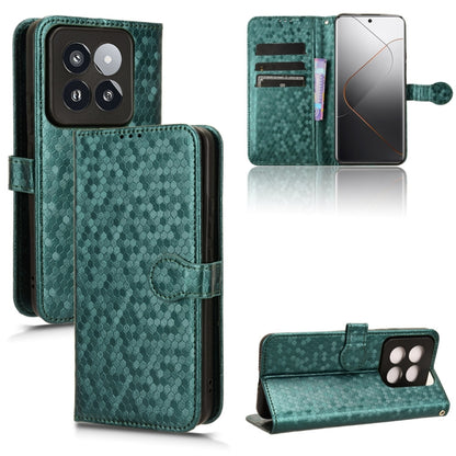 For Xiaomi 14 Pro Honeycomb Dot Texture Leather Phone Case(Green) - 14 Pro Cases by buy2fix | Online Shopping UK | buy2fix