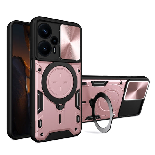 For Xiaomi Redmi Note 12 Turbo CD Texture Sliding Camshield Magnetic Holder Phone Case(Pink) - Xiaomi Cases by buy2fix | Online Shopping UK | buy2fix