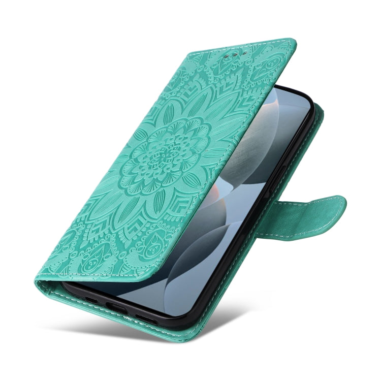 For Xiaomi Redmi K70 / K70 Pro Embossed Sunflower Leather Phone Case(Green) - K70 Pro Cases by buy2fix | Online Shopping UK | buy2fix