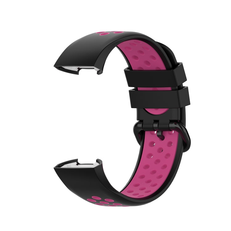 For Fitbit Charge 4 / Charge 3 / Charge 3 SE Watch Button Two Colors Silicone Replacement Strap Watchband(Black Rose Red) - Watch Bands by buy2fix | Online Shopping UK | buy2fix