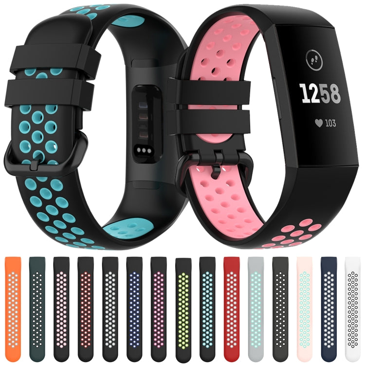 For Fitbit Charge 4 / Charge 3 / Charge 3 SE Watch Button Two Colors Silicone Replacement Strap Watchband(Black Rose Red) - Watch Bands by buy2fix | Online Shopping UK | buy2fix