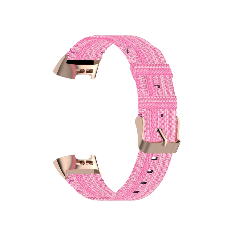 For Fitbit Charge 4 / Charge 3 / Charge 3 SE Stainless Steel Head Grain Nylon Denim Replacement Strap Watchband(Pink) - Watch Bands by buy2fix | Online Shopping UK | buy2fix