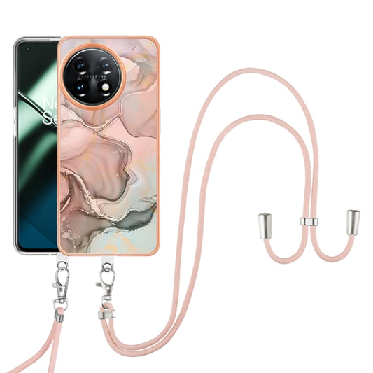 For OnePlus 11 Electroplating Marble Dual-side IMD Phone Case with Lanyard(Rose Gold 015) - OnePlus Cases by buy2fix | Online Shopping UK | buy2fix