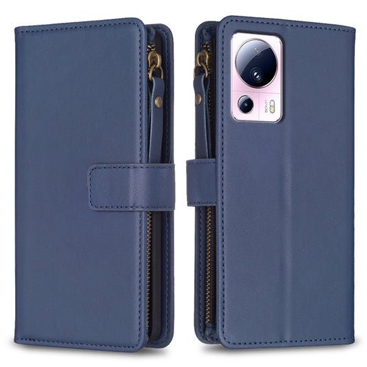 For Xiaomi 13 Lite 9 Card Slots Zipper Wallet Leather Flip Phone Case(Blue) - 13 Lite Cases by buy2fix | Online Shopping UK | buy2fix