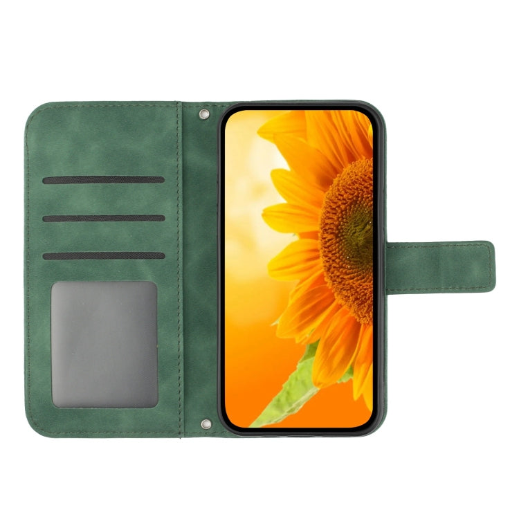 For iPhone SE 2024 Skin Feel Sun Flower Embossed Flip Leather Phone Case with Lanyard(Green) - More iPhone Cases by buy2fix | Online Shopping UK | buy2fix