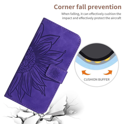 For iPhone 16 Pro Max Skin Feel Sun Flower Embossed Flip Leather Phone Case with Lanyard(Dark Purple) - iPhone 16 Pro Max Cases by buy2fix | Online Shopping UK | buy2fix