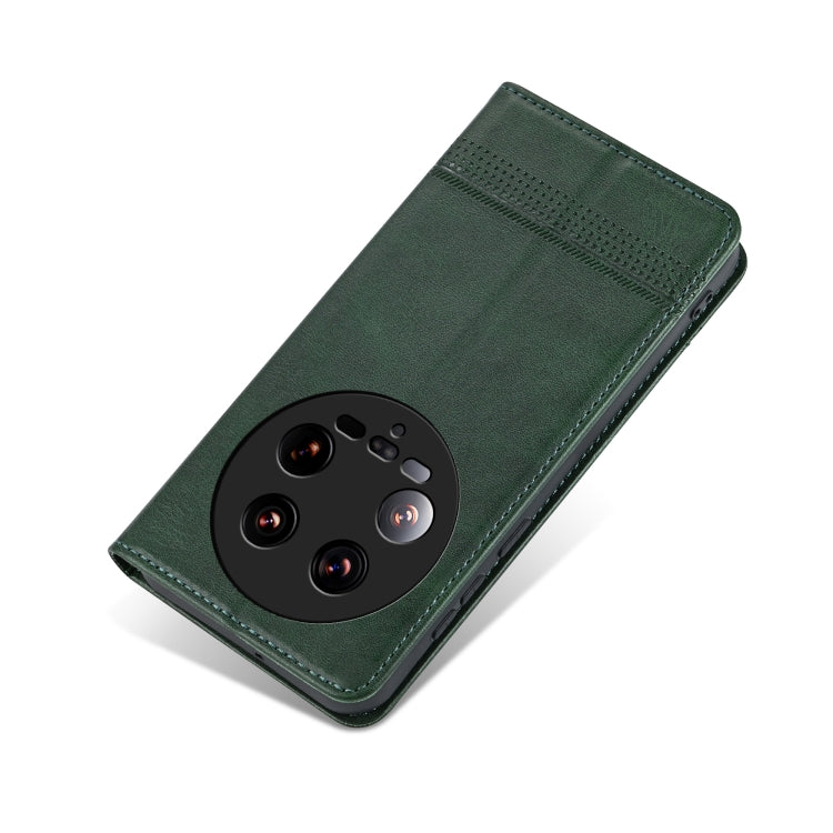 For Xiaomi 14 Ultra AZNS Magnetic Calf Texture Flip Leather Phone Case(Dark Green) - 14 Ultra Cases by AZNS | Online Shopping UK | buy2fix