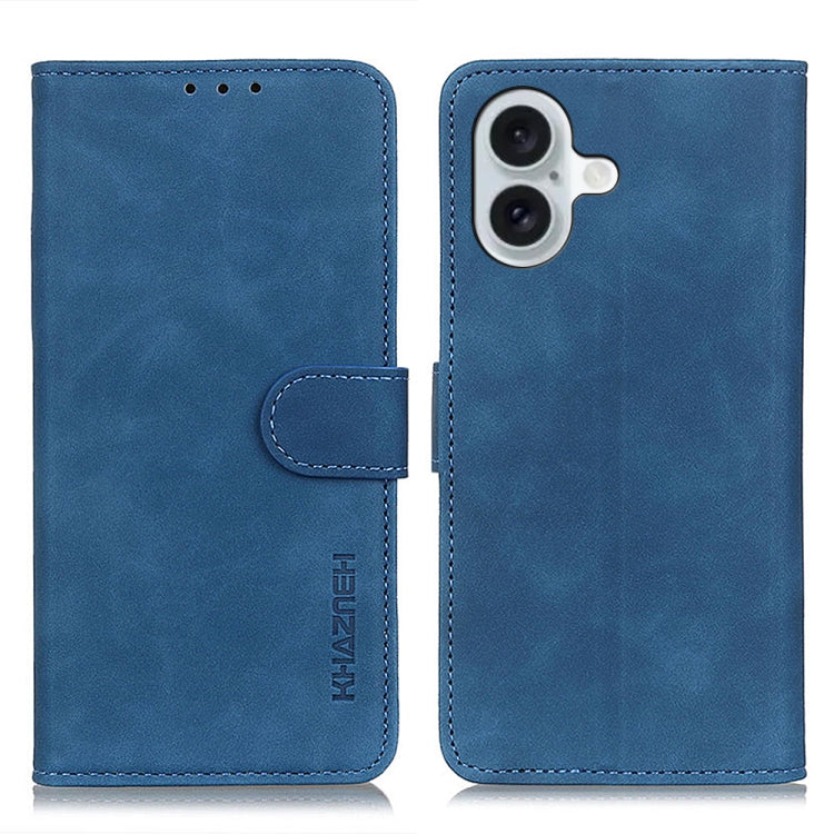 For iPhone 16 Plus KHAZNEH Retro Texture Leather Phone Case(Blue) - iPhone 16 Plus Cases by buy2fix | Online Shopping UK | buy2fix