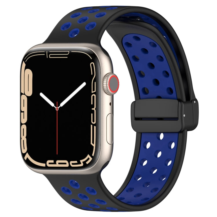 For Apple Watch 8 45mm  Magnetic Buckle Silicone Watch Band(Black Blue) - Watch Bands by buy2fix | Online Shopping UK | buy2fix