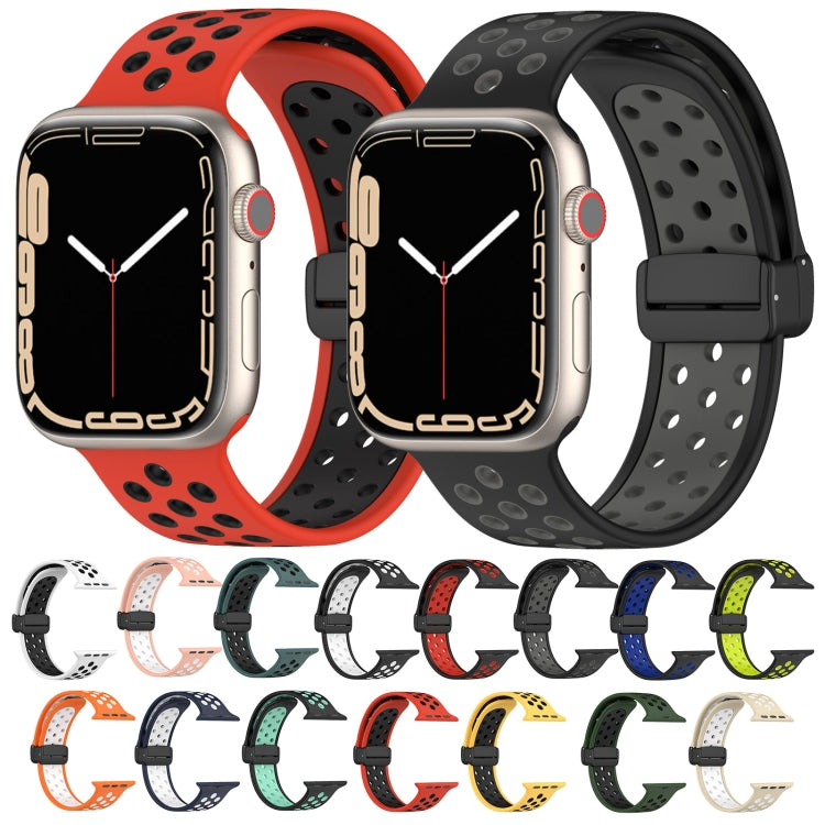 For Apple Watch SE 2022 40mm Magnetic Buckle Silicone Watch Band(Red Black) - Watch Bands by buy2fix | Online Shopping UK | buy2fix