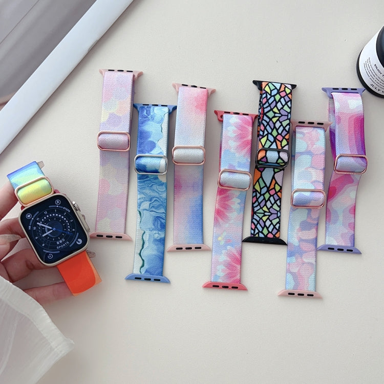 For Apple Watch Ultra 49mm Painted Pattern Nylon Replacement Watch Band(Flower Butterfly) - Watch Bands by buy2fix | Online Shopping UK | buy2fix