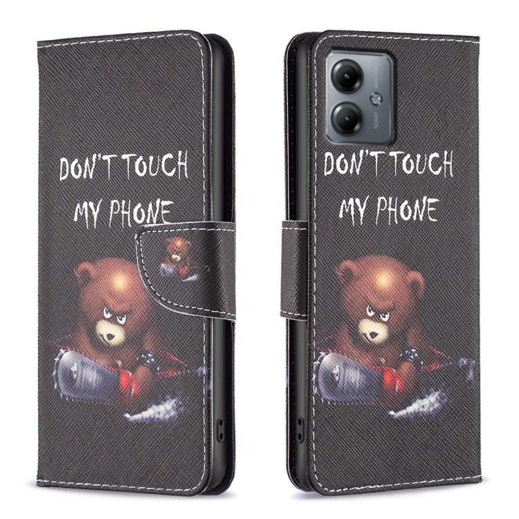 For Motorola Moto G14 4G Colored Drawing Pattern Leather Phone Case(Bear) - Motorola Cases by buy2fix | Online Shopping UK | buy2fix