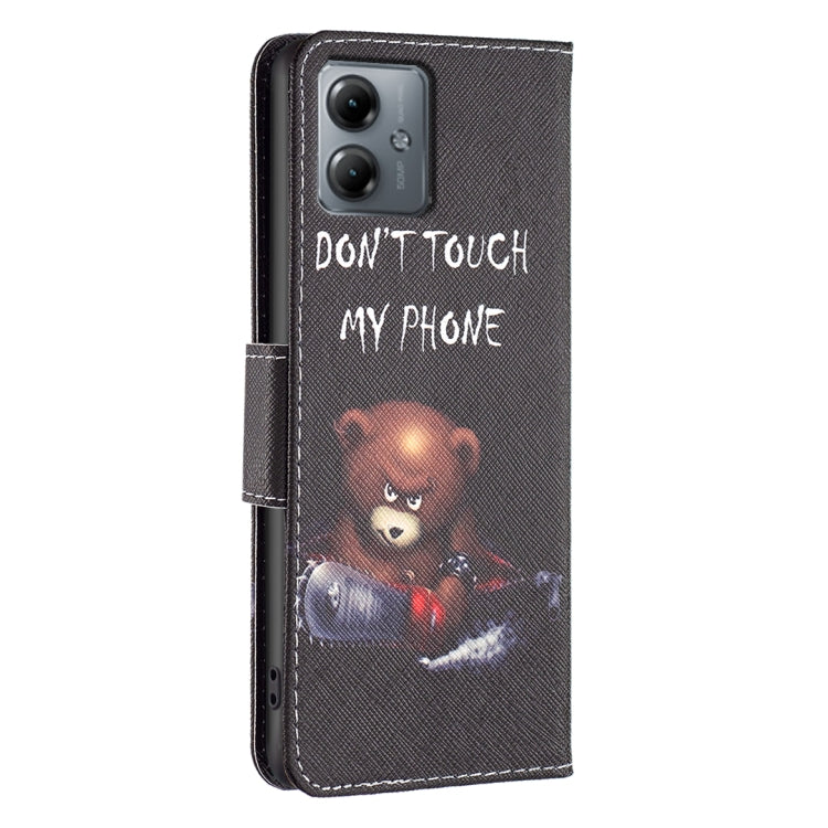 For Motorola Moto G14 4G Colored Drawing Pattern Leather Phone Case(Bear) - Motorola Cases by buy2fix | Online Shopping UK | buy2fix