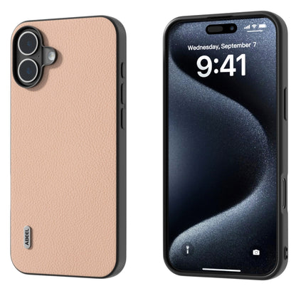 For iPhone 16 ABEEL Genuine Leather + PC Litchi Texture Phone Case(Pink Gold) - iPhone 16 Cases by buy2fix | Online Shopping UK | buy2fix