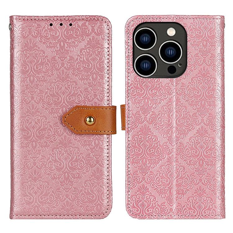 For iPhone 16 Pro Max European Floral Embossed Leather Phone Case(Pink) - iPhone 16 Pro Max Cases by buy2fix | Online Shopping UK | buy2fix