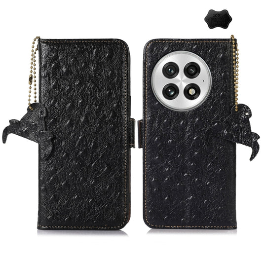 For OnePlus 13 Ostrich Pattern Genuine Leather RFID Phone Case(Black) - OnePlus Cases by buy2fix | Online Shopping UK | buy2fix