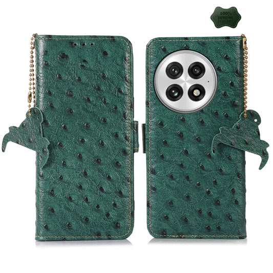 For OnePlus 13 Ostrich Pattern Genuine Leather RFID Phone Case(Green) - OnePlus Cases by buy2fix | Online Shopping UK | buy2fix