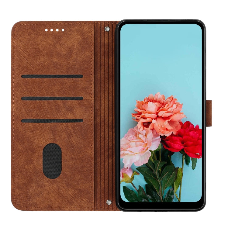 For Infinix Hot 40 / 40 Pro Skin Feel Stripe Pattern Leather Phone Case with Lanyard(Brown) - Infinix Cases by buy2fix | Online Shopping UK | buy2fix