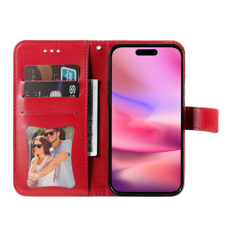 For iPhone 16 7-petal Flowers Embossing Leather Phone Case(Red) - iPhone 16 Cases by buy2fix | Online Shopping UK | buy2fix