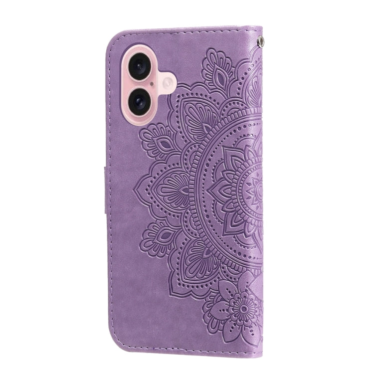 For iPhone 16 7-petal Flowers Embossing Leather Phone Case(Light Purple) - iPhone 16 Cases by buy2fix | Online Shopping UK | buy2fix