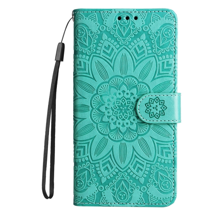 For iPhone 16 Plus Embossed Sunflower Leather Phone Case(Green) - iPhone 16 Plus Cases by buy2fix | Online Shopping UK | buy2fix