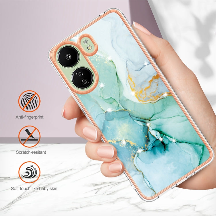 For Xiaomi Redmi 13C 4G Electroplating Marble Dual-side IMD Phone Case(Green 003) - 13C Cases by buy2fix | Online Shopping UK | buy2fix