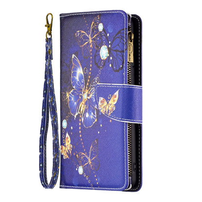 For iPhone 16 Pro Colored Drawing Pattern Zipper Phone Leather Case(Purple Butterfly) - iPhone 16 Pro Cases by buy2fix | Online Shopping UK | buy2fix