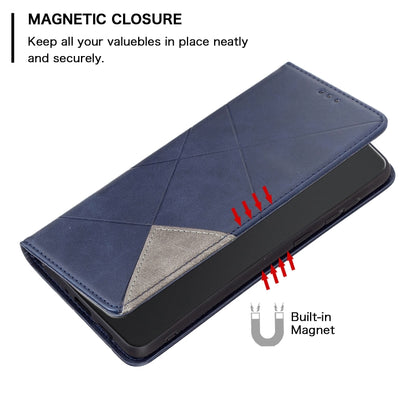 For iPhone 16 Rhombus Texture Magnetic Leather Phone Case(Blue) - iPhone 16 Cases by buy2fix | Online Shopping UK | buy2fix