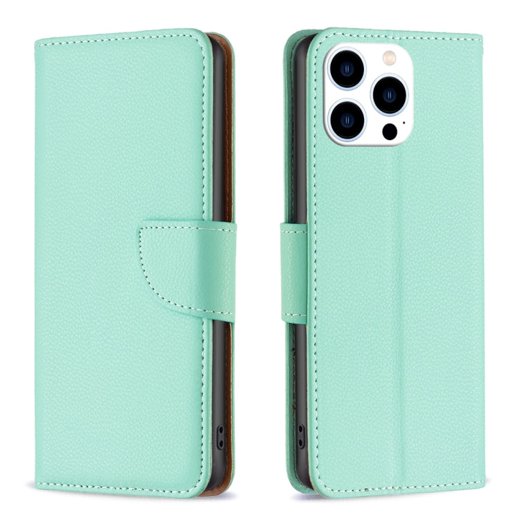 For iPhone 16 Pro Max Litchi Texture Pure Color Flip Leather Phone Case(Green) - iPhone 16 Pro Max Cases by buy2fix | Online Shopping UK | buy2fix