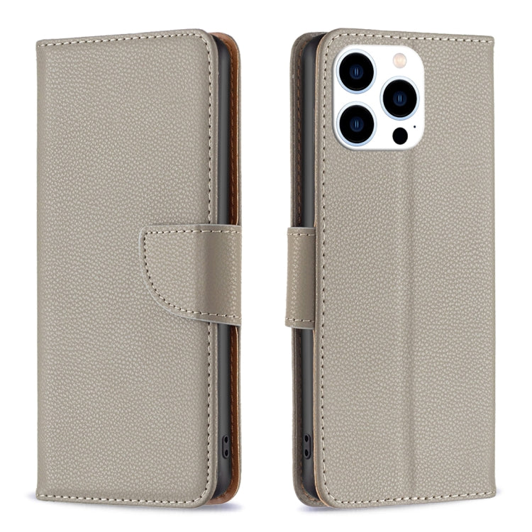 For iPhone 16 Pro Litchi Texture Pure Color Flip Leather Phone Case(Grey) - iPhone 16 Pro Cases by buy2fix | Online Shopping UK | buy2fix