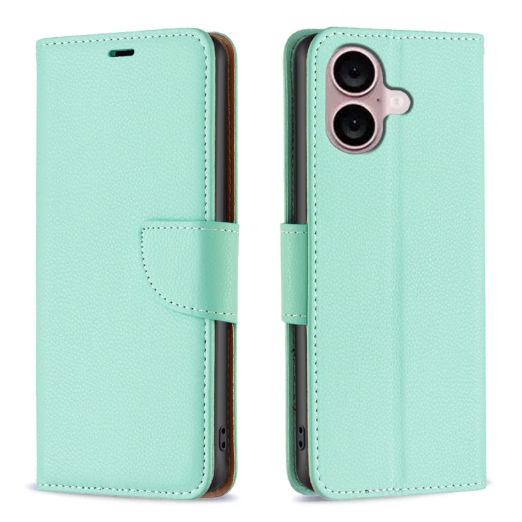 For iPhone 16 Litchi Texture Pure Color Flip Leather Phone Case(Green) - iPhone 16 Cases by buy2fix | Online Shopping UK | buy2fix