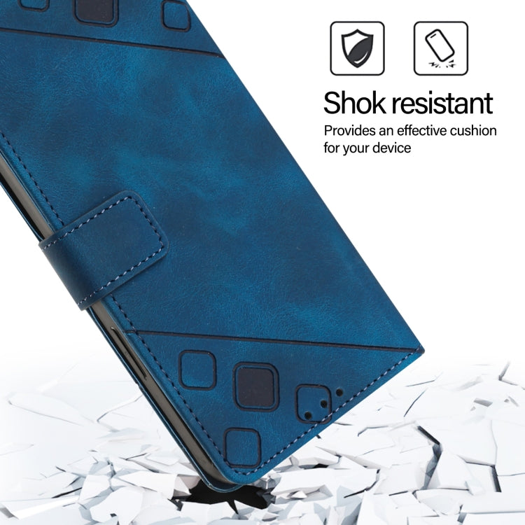 For iPhone 16 Pro Skin-feel Embossed Leather Phone Case(Blue) - iPhone 16 Pro Cases by buy2fix | Online Shopping UK | buy2fix