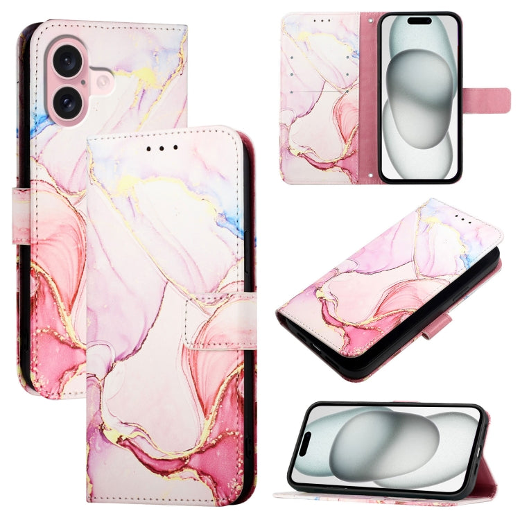 For iPhone 16 PT003 Marble Pattern Flip Leather Phone Case(Rose Gold LS005) - iPhone 16 Cases by buy2fix | Online Shopping UK | buy2fix