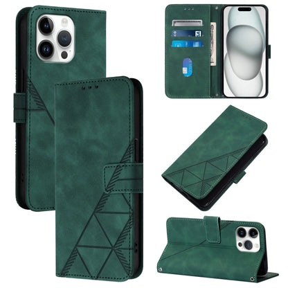 For iPhone 16 Pro Max Crossbody 3D Embossed Flip Leather Phone Case(Dark Green) - iPhone 16 Pro Max Cases by buy2fix | Online Shopping UK | buy2fix