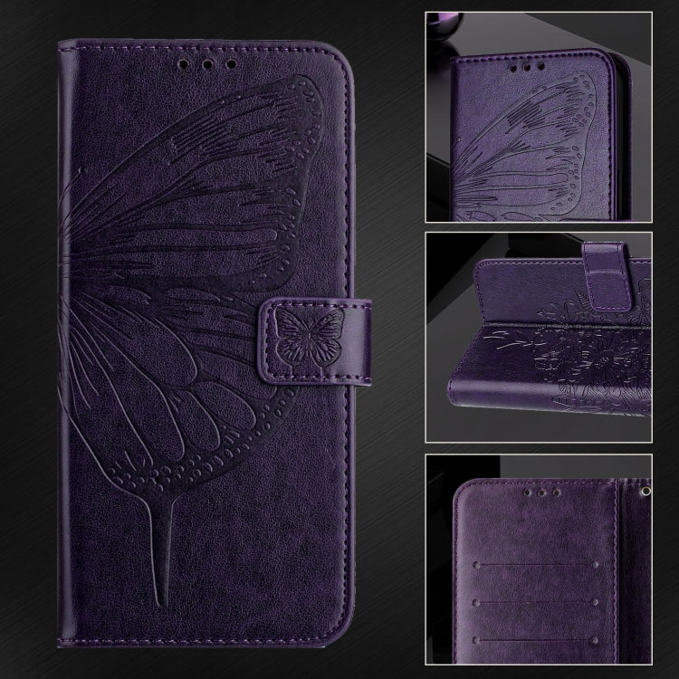 For iPhone 16 Pro Max Embossed Butterfly Leather Phone Case(Dark Purple) - iPhone 16 Pro Max Cases by buy2fix | Online Shopping UK | buy2fix