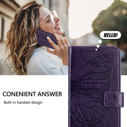 For iPhone 16 Pro Max Embossed Butterfly Leather Phone Case(Dark Purple) - iPhone 16 Pro Max Cases by buy2fix | Online Shopping UK | buy2fix