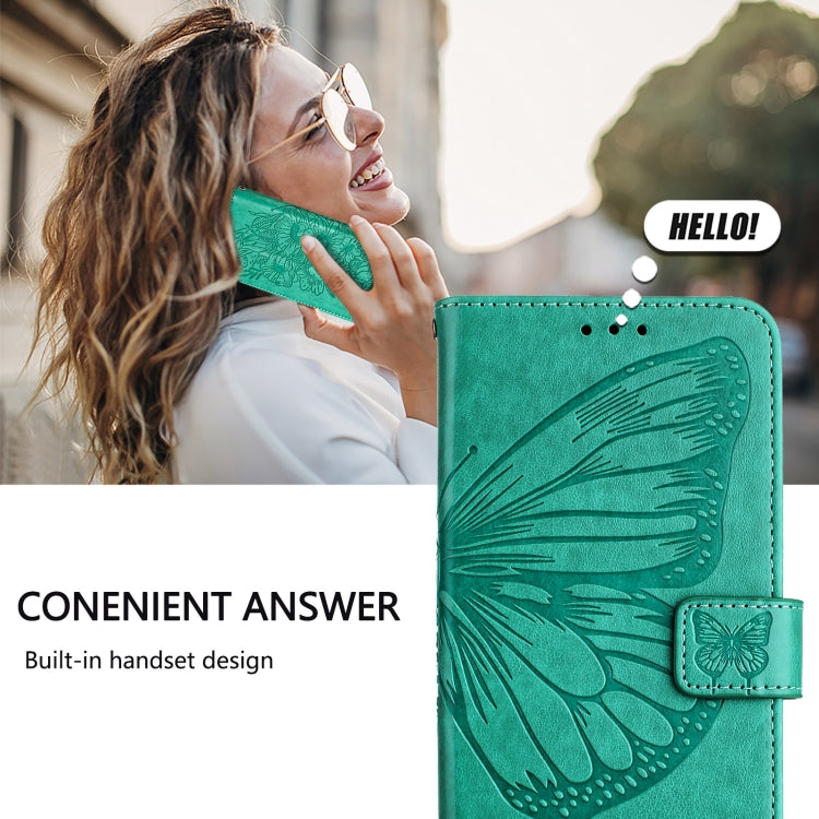 For iPhone 16 Pro Embossed Butterfly Leather Phone Case(Green) - iPhone 16 Pro Cases by buy2fix | Online Shopping UK | buy2fix