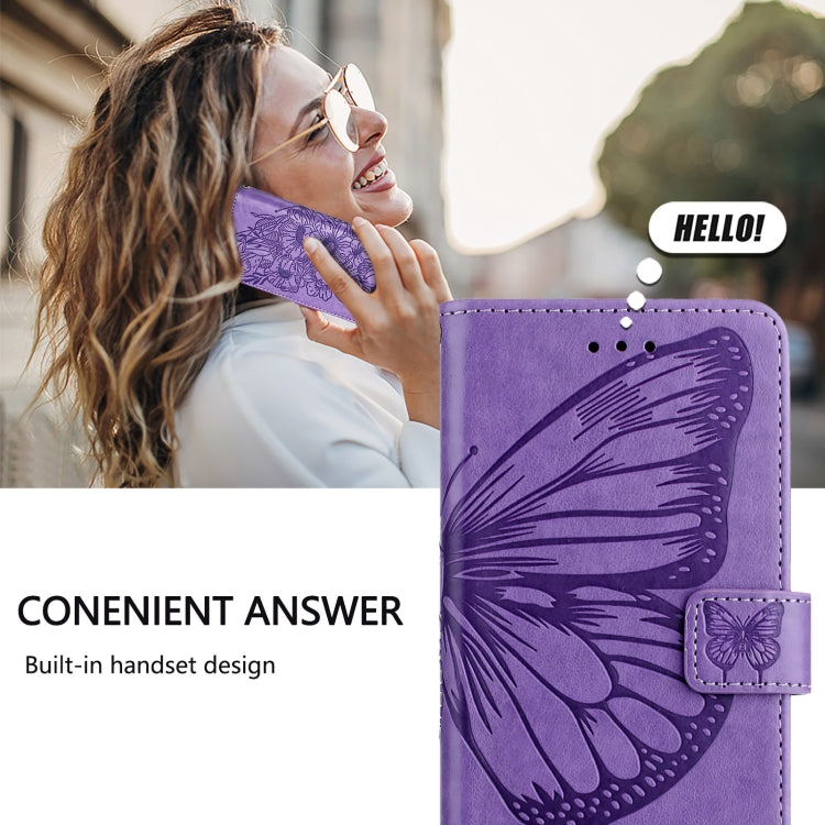 For iPhone 16 Embossed Butterfly Leather Phone Case(Light Purple) - iPhone 16 Cases by buy2fix | Online Shopping UK | buy2fix