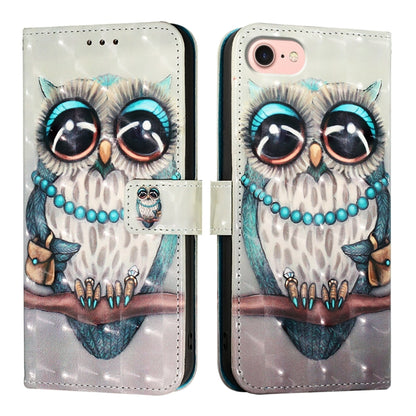 For iPhone SE 2024 3D Painting Horizontal Flip Leather Phone Case(Grey Owl) - More iPhone Cases by buy2fix | Online Shopping UK | buy2fix