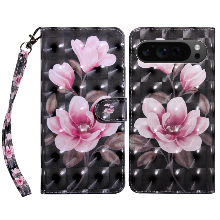 For Google Pixel 9 Pro XL 3D Painted Pattern Leather Phone Case(Pink Flower) - Google Cases by buy2fix | Online Shopping UK | buy2fix