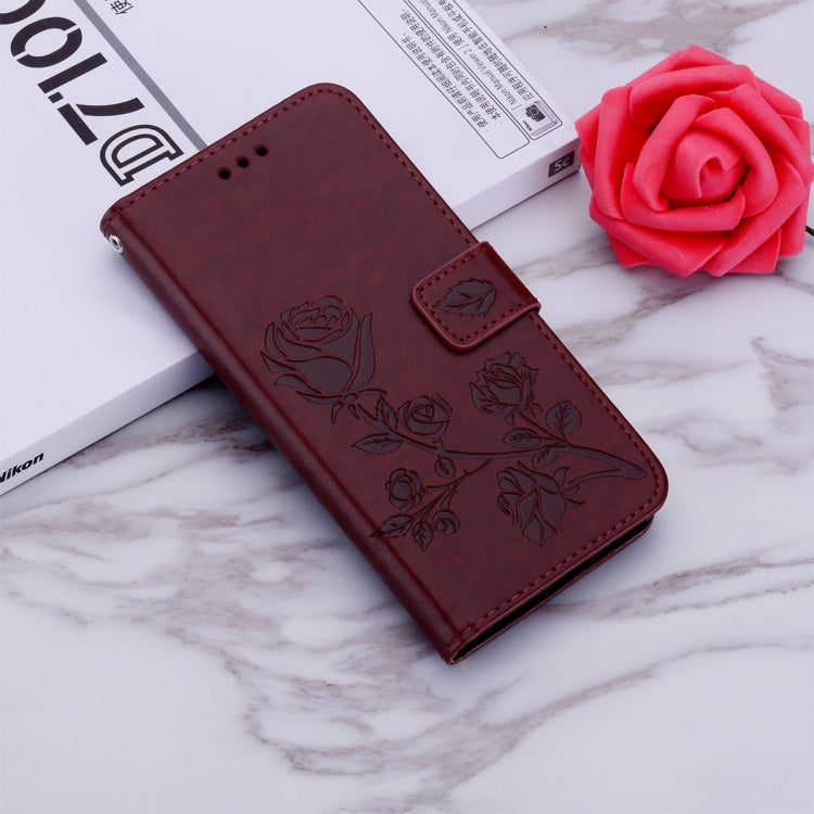 For Samsung Galaxy S24 Ultra Rose Embossed Flip PU Leather Phone Case(Brown) - Galaxy S24 Ultra 5G Cases by buy2fix | Online Shopping UK | buy2fix