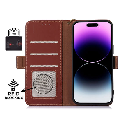 For OnePlus 12 Genuine Leather Magnetic RFID Leather Phone Case(Coffee) - OnePlus Cases by buy2fix | Online Shopping UK | buy2fix