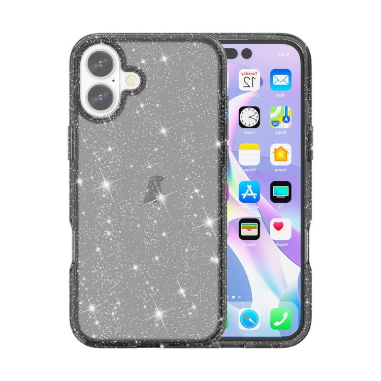 For iPhone 16 Plus Shockproof Terminator Glitter Powder Phone Case(Black) - iPhone 16 Plus Cases by buy2fix | Online Shopping UK | buy2fix