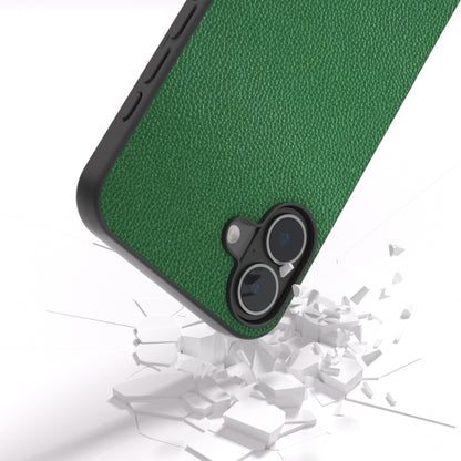 For iPhone 16 ABEEL Black Edge Genuine Leather Mino Phone Case(Green) - iPhone 16 Cases by buy2fix | Online Shopping UK | buy2fix