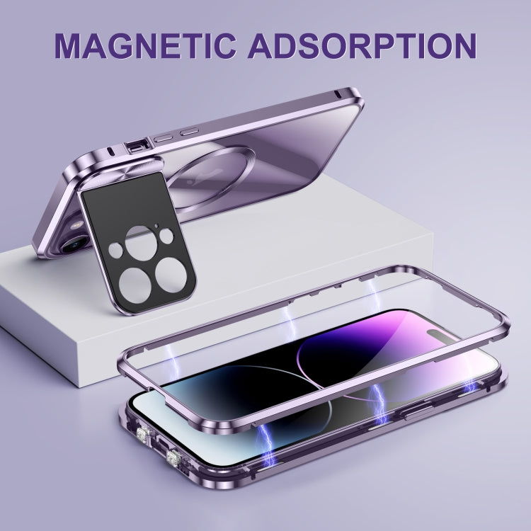 For iPhone 15 Pro Large Window Holder MagSafe Magnetic Metal Phone Case(Purple) - iPhone 15 Pro Cases by buy2fix | Online Shopping UK | buy2fix