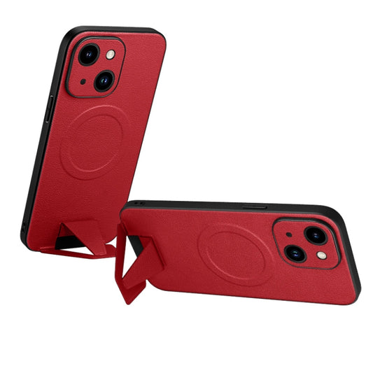 For iPhone 14 SULADA Folding Holder Lambskin Texture MagSafe Phone Case(Red) - iPhone 14 Cases by SULADA | Online Shopping UK | buy2fix