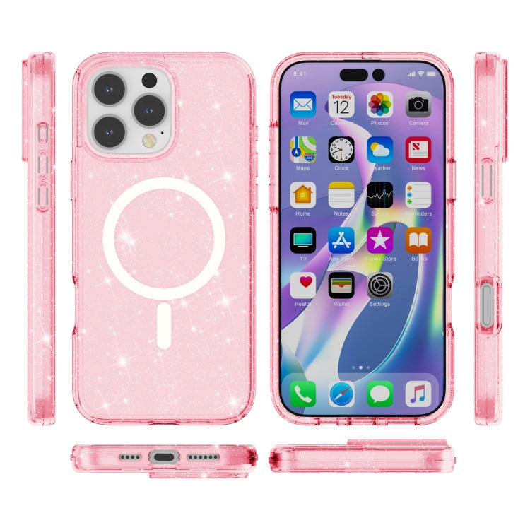 For iPhone 16 Pro Max Terminator Style Glitter Powder MagSafe Magnetic Phone Case(Pink) - iPhone 16 Pro Max Cases by buy2fix | Online Shopping UK | buy2fix