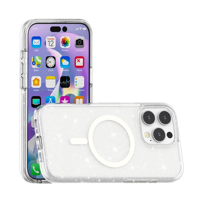 For iPhone 16 Pro Terminator Style Glitter Powder MagSafe Magnetic Phone Case(White) - iPhone 16 Pro Cases by buy2fix | Online Shopping UK | buy2fix